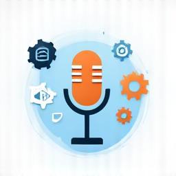 Ícone representando produção de podcast, com microfone e engrenagens